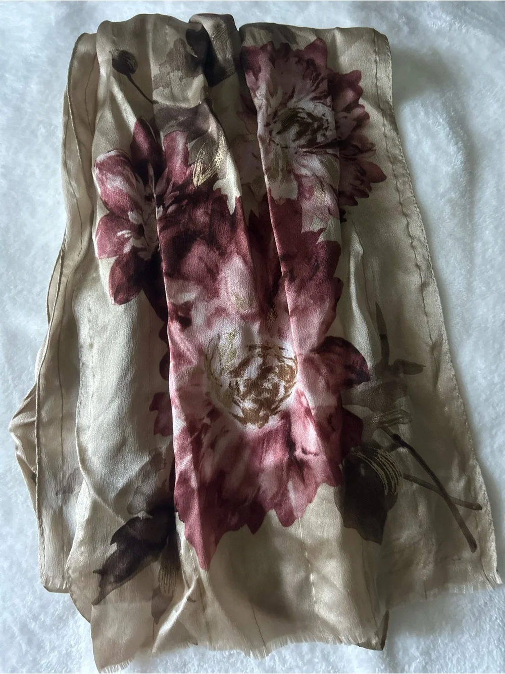 Ralph Lauren 100% Silk Floral Scarf in Blush & Burgundy Rose